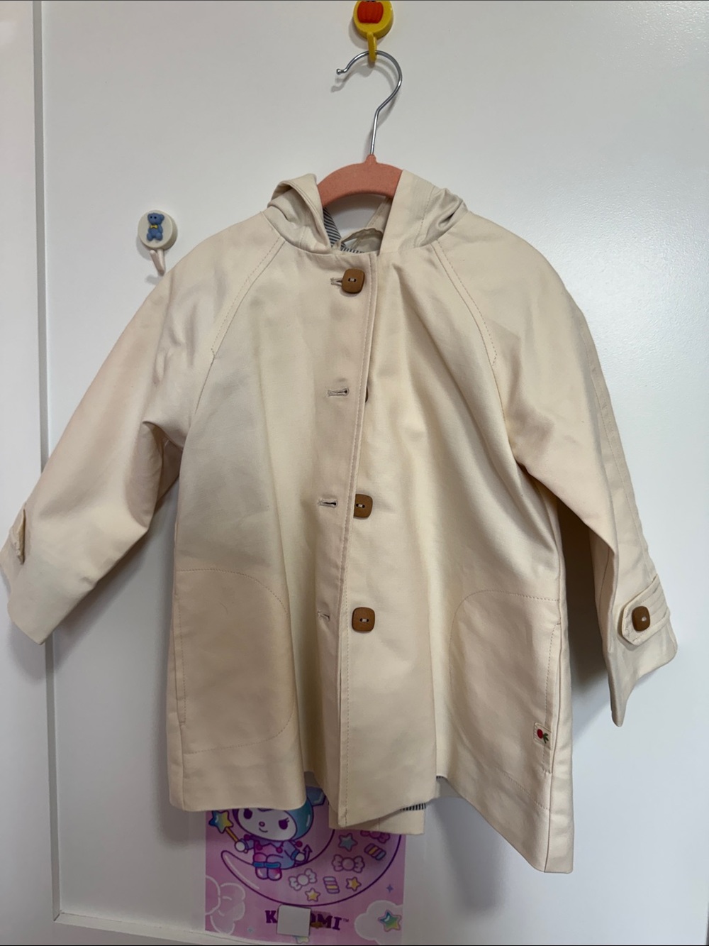Zara Kids Cream Hooded Raincoat with Button Front